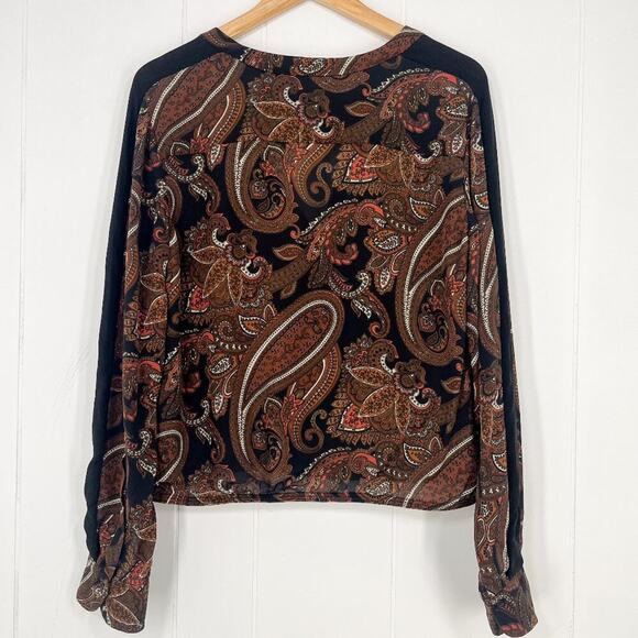 A.L.C. Racci Print Silk Blouse Sheer Long Sleeve Paisley Size Medium Brown Black - Picture 5 of 16